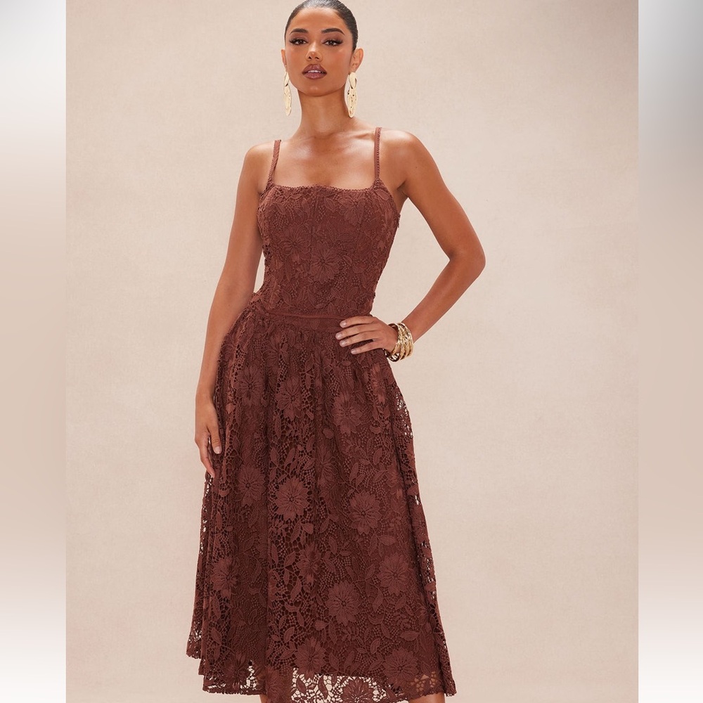 New Fashion Nova Luxe Effina Embroidered Outfit/Set - Chocolate Size XS